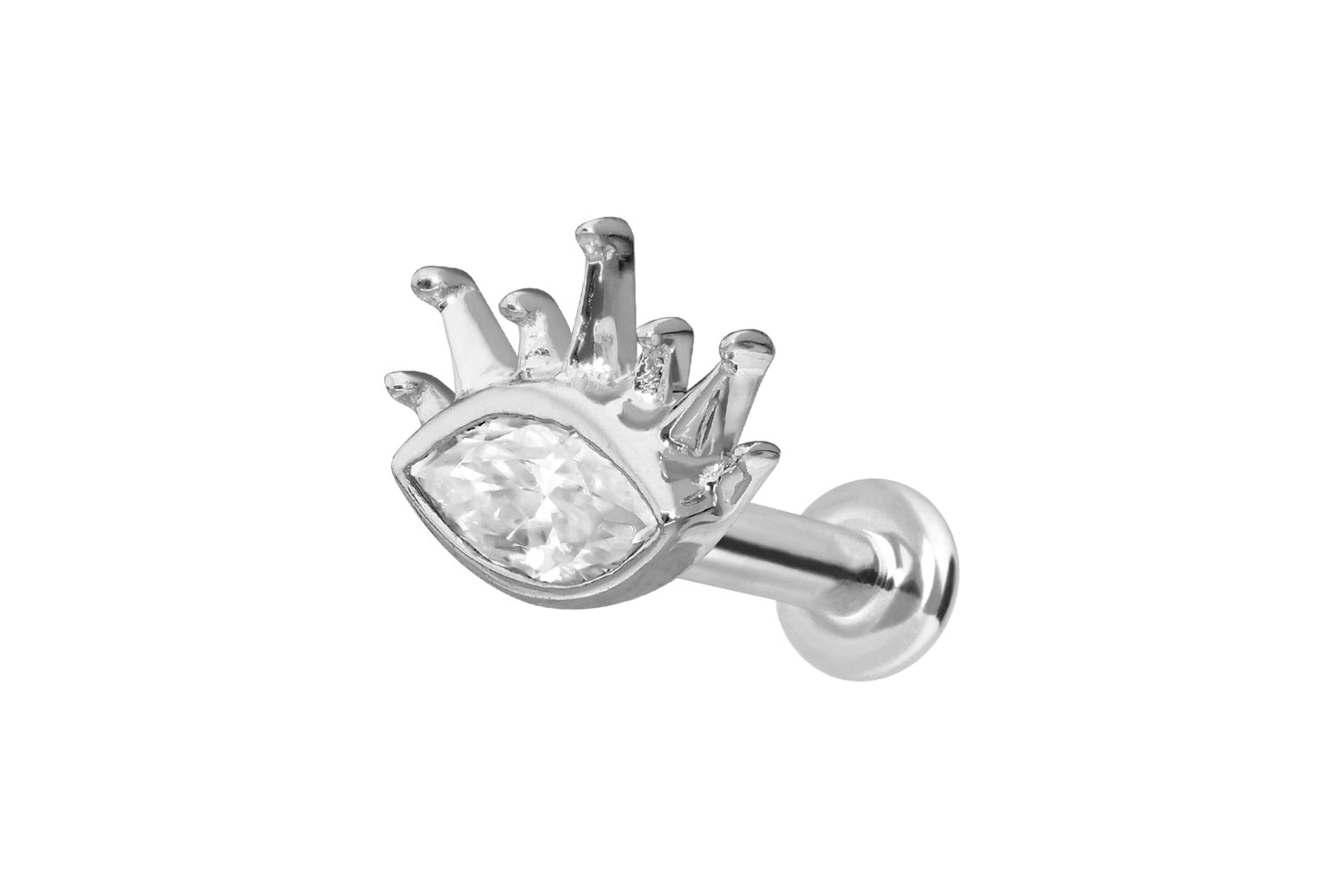 14 Karat Gold Labret Piercing mit Push Fit MOISSANIT-OVAL + SONNENSTRAHLEN